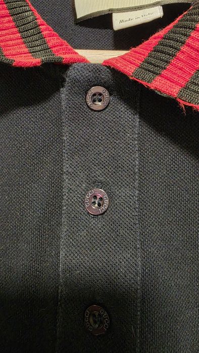 GUCCI koszulka polo męska czarna z haftowanymi elementami short sleeve S
