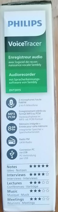Gravador de voz digital Philips DVT2015- novo, 3 anos de garantia
