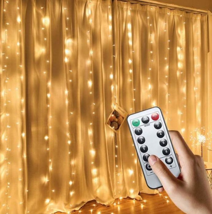 Kurtyna Świetlna 300 LED (3×3 m) Girlanda z pilotem