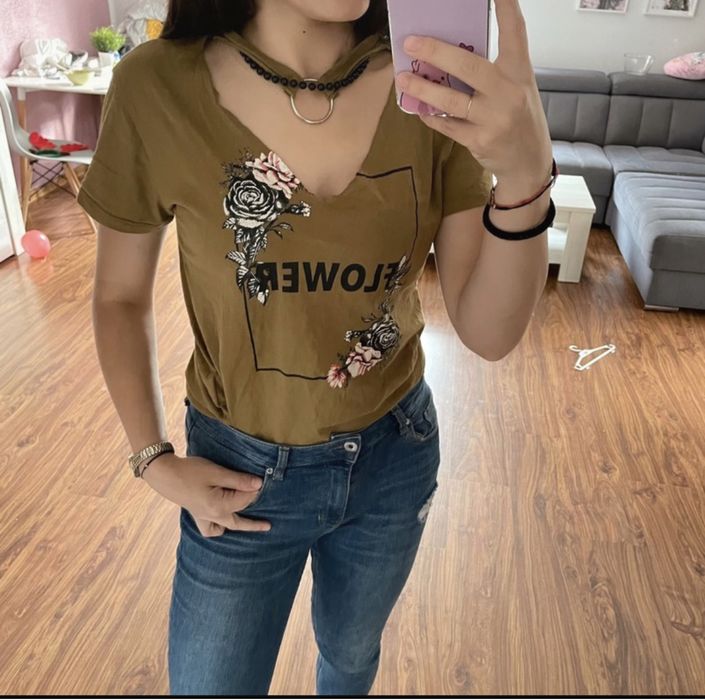 Khaki vintage top tshirt klasyk M 38