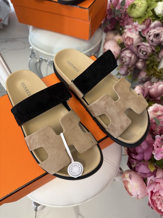Кожаные шлепанцы hermes chypre
