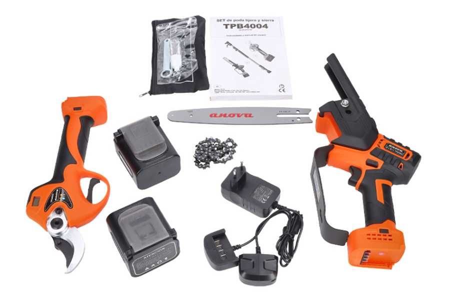 Kit de Poda ANOVA 21V – Tesoura 40mm + Serra 8” + Vara Extensível