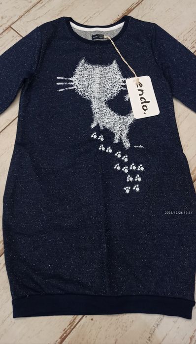 Nowa sukienka Endo z kotkiem granatowa 134/140