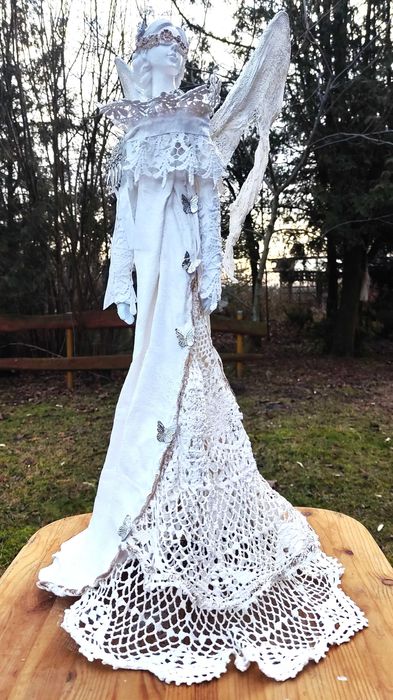 Piękny biały anioł,,figurka rzemiosło handmade powertex 47cm,prezent