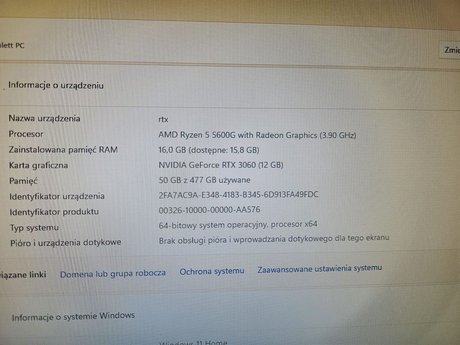 Komputer stacjonarny AMD ryzen 5 5600G RTX 3060