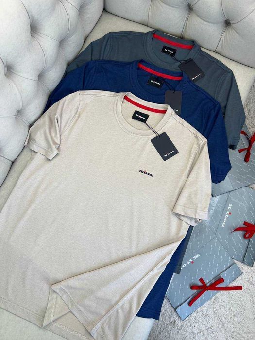 Мужская футболка Kiton бежевая футболка синяя футболка серая Китон