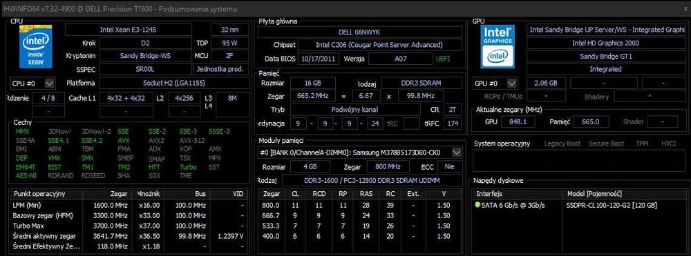 Komputer DELL PRECISION T1600 Xeon (4/8) 16GBram dysk SSD (120GB)