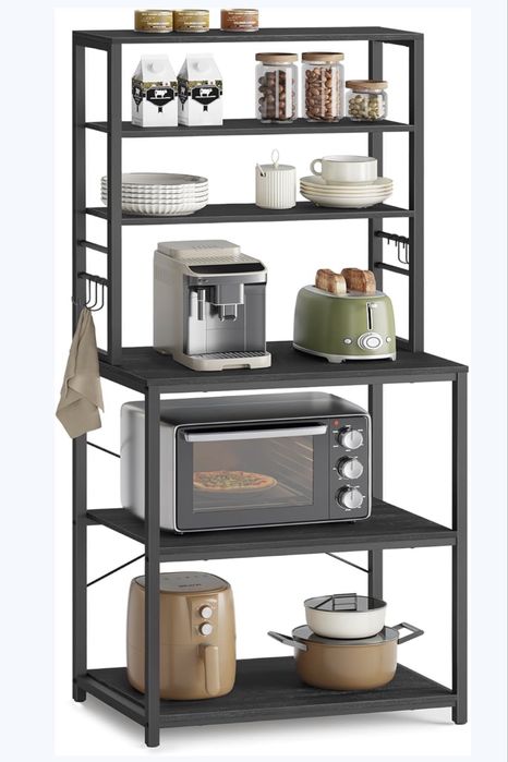 Polka kuchenna VASAGLE 6 poziomow 6 haczykow industrialna czarna