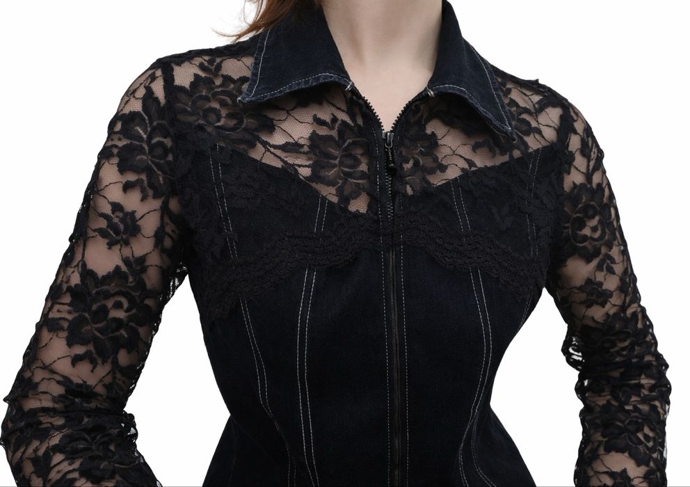 Піджак джинсовий з мереживом , готика y2k