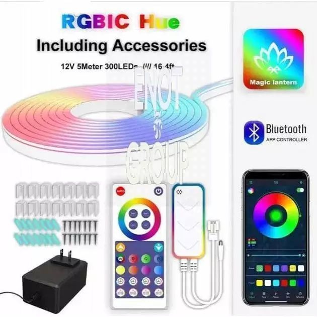 Світлодіодна неонова LED стрічка 5 м з пультом RGB Bluetooth