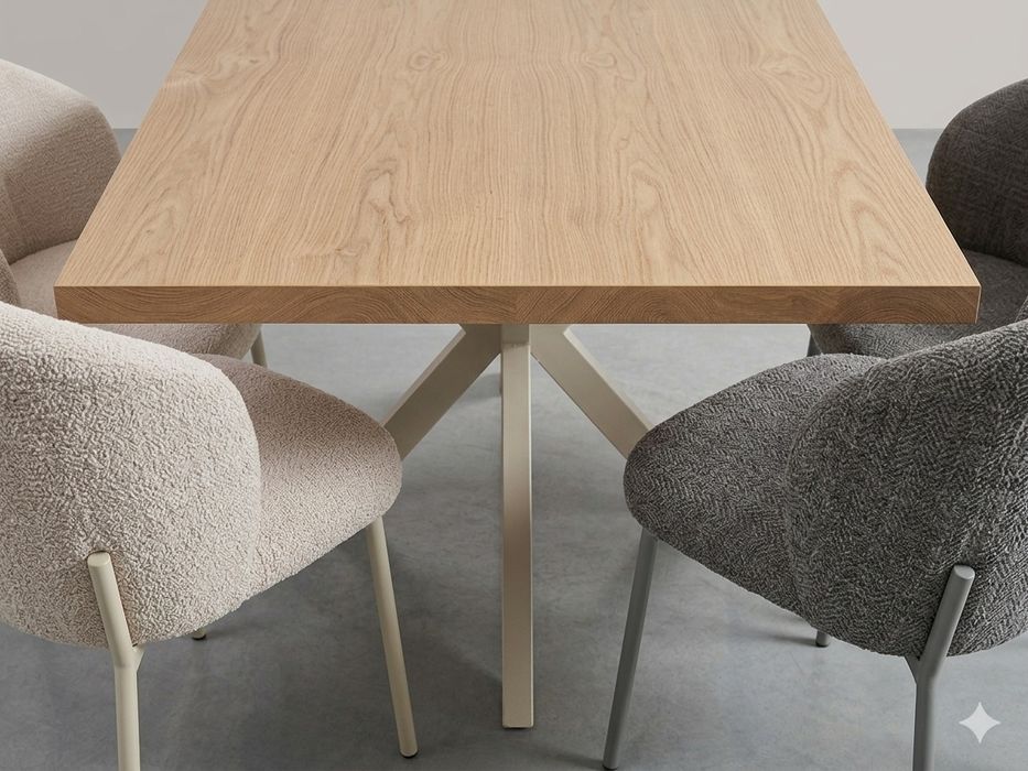 Mesa em madeira com os pes em branco