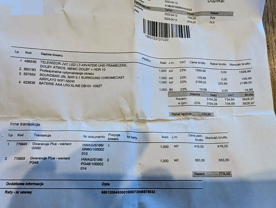 Głośnik soundbar JBL 5.1 na gwarancji