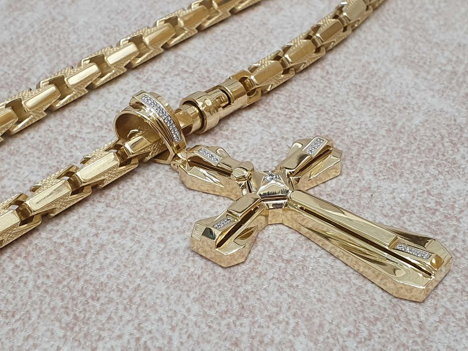Złoty Łańcuch+KRZYŻ  Z Diamentami- 31 szt,Waga-127,5 gr.EKSLUZYWNĄ-14K