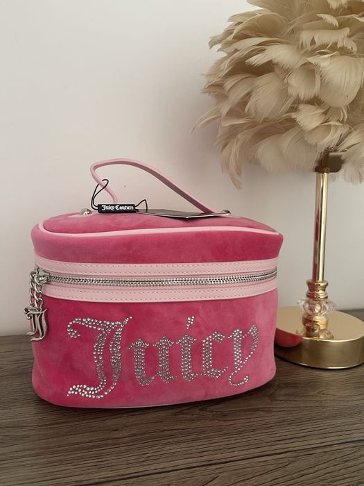 Kosmetyczka kuferek Juicy Couture różowa diamenciki welur