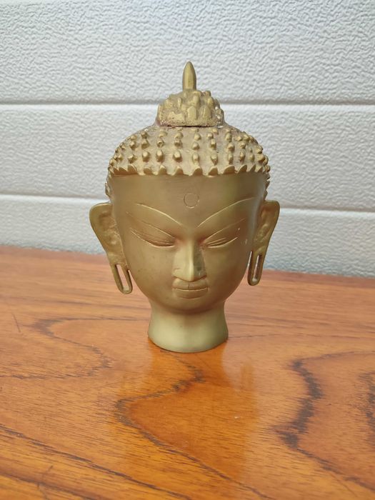 Mosiężna Głowa Buddy Masywna - Ciekawa - Vintage - design -R