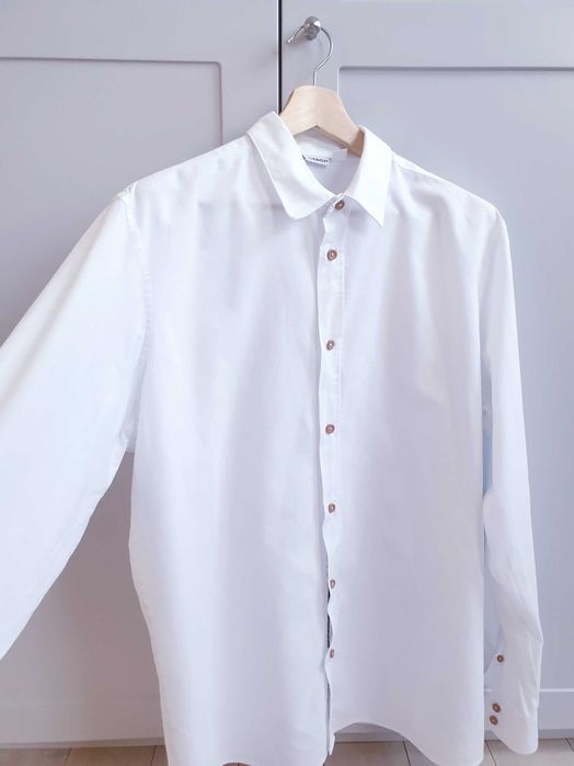 Biała koszula Livergy lniana z długim rękawem XL 2XL kołnierzyk 43 44