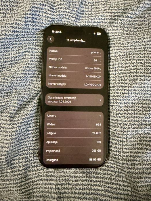 iPhone 16 Pro 256 GB – stan idealny – gwarancja do 04.2026