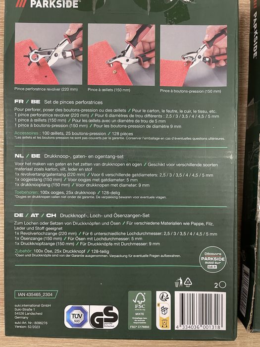 Набор для устан. люверсов/кнопок+100люверс и 25кнопок (128шт) PARKSIDE