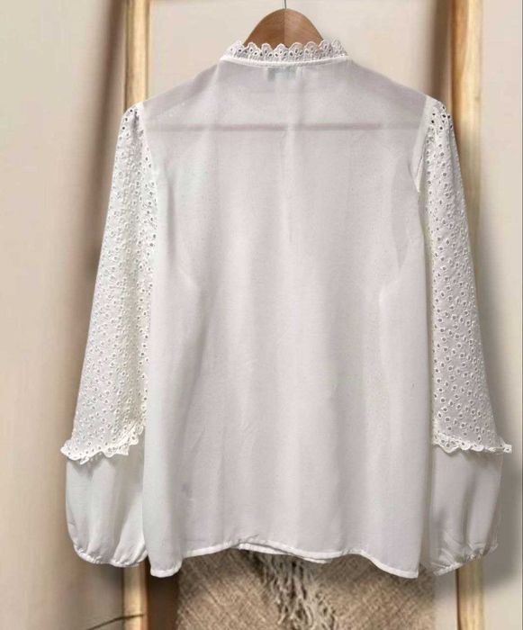 Белоснежная блуза Love&Roses в винтажном стиле с вышивкой ришелье, р. L/XL