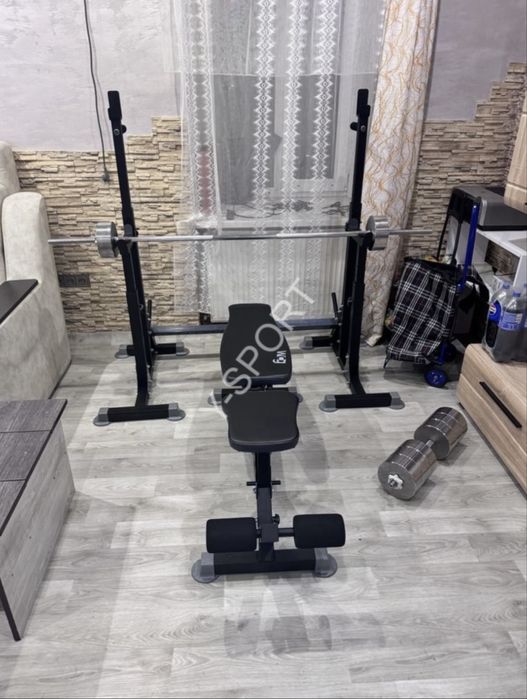 Лавка для жиму регульована професійна + Стійки під штангу, тренажер