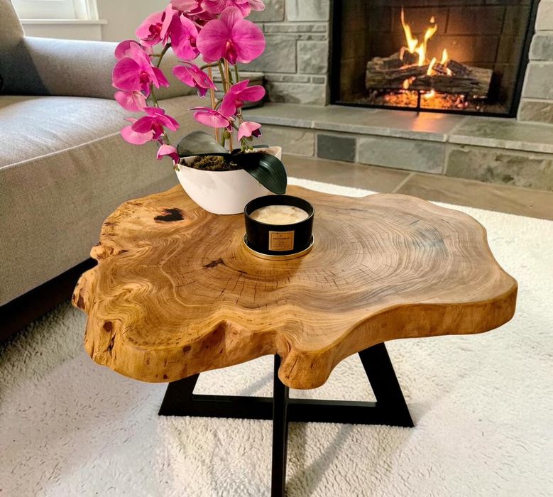 Stolik kawowy 77x63cm PIĘKNY OKAZ live edge plaster drewna