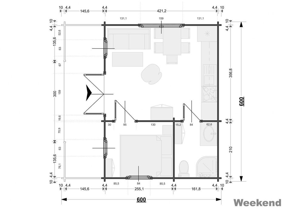 Drewniany domek letniskowy WEEKEND I 25 + 8 m2 - ROD, ośrodek wczasowy