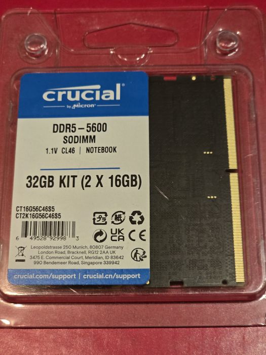 Crucial DDR5 32GB (2x16GB) 5600MHz SODIMM для ноутбуків