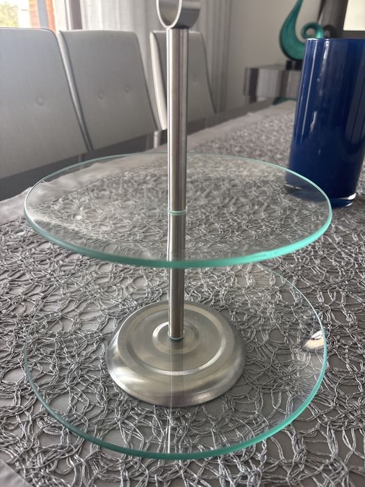 2 piętrowa patera okrągła szkło stal nierdzewna etażerka