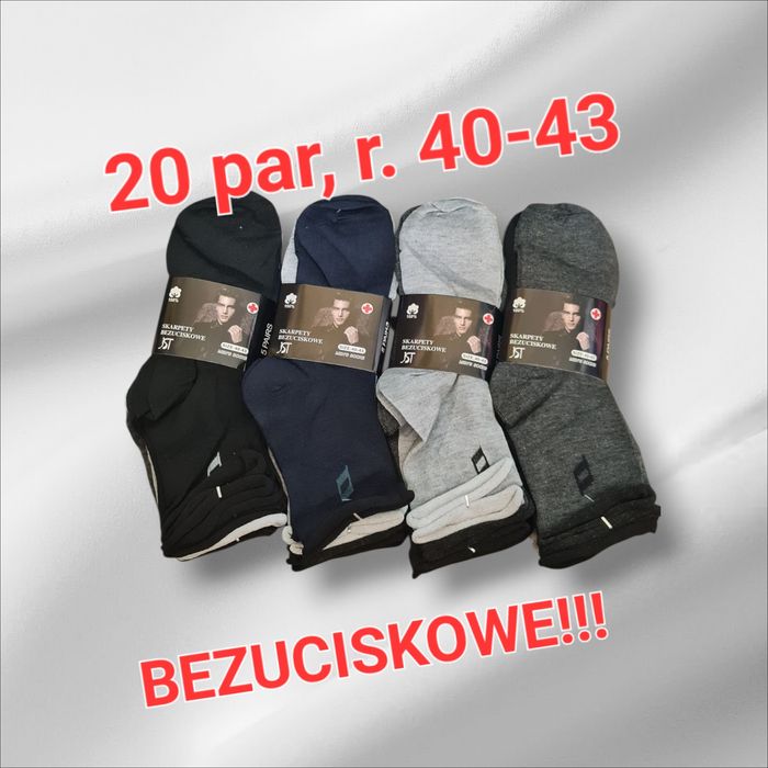 20 par skarpety męskie zdrowotne, bezuciskowe, 100% bawełna r. 40-43