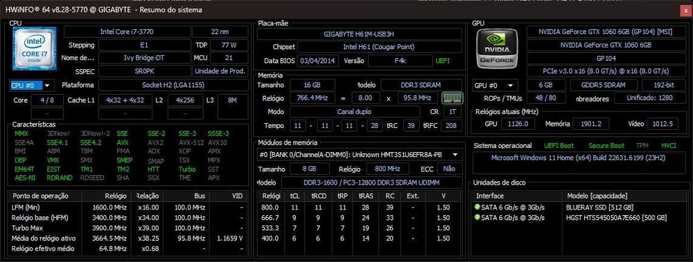 PC Gamer i7 3770 3.9Ghz | 16Gb DDR3 |GTX 1060 6GB |SSD+HDD|Win 11|ARGB