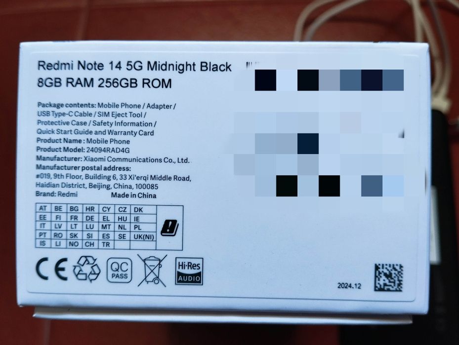 Xiaomi redmi note 14 5G 8bg/256bg preto