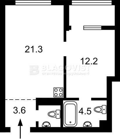 Продаж 1-к 47 м2, без ремонту ЖК Славутич