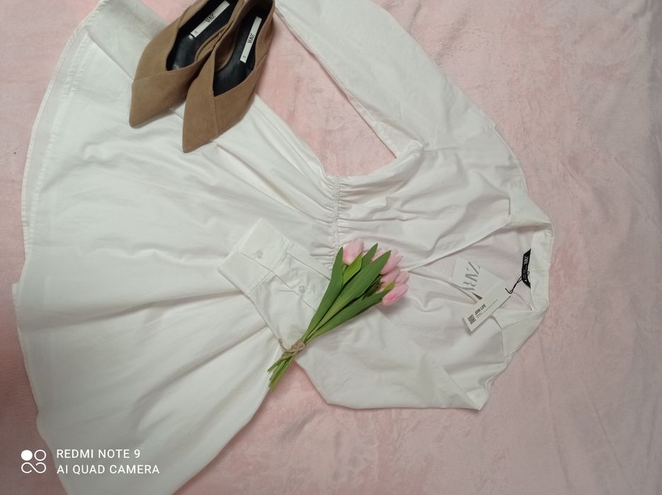 Biała sukienka koszulowa koszula Zara XS s nowa z metkami