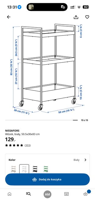 Wózek  biały na kółkach nissafors ikea