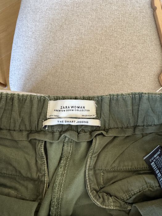Zara jogger spodnie M 38 khaki z lampasem 100% bawełna