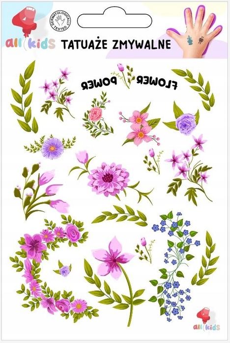 Tatuaże Zmywalne Dla Dzieci Kwiaty i Zielone Gałązki