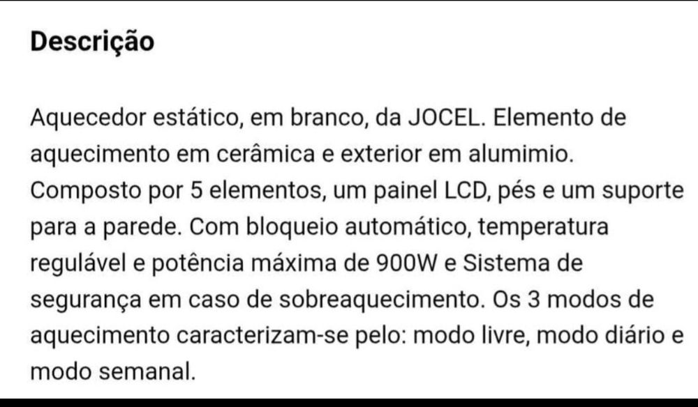 Aquecedor jocel 5 elementos