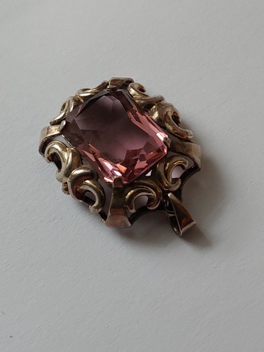 Stara srebrna zawieszka ametyst wisiorek medalik srebro rękodzieło