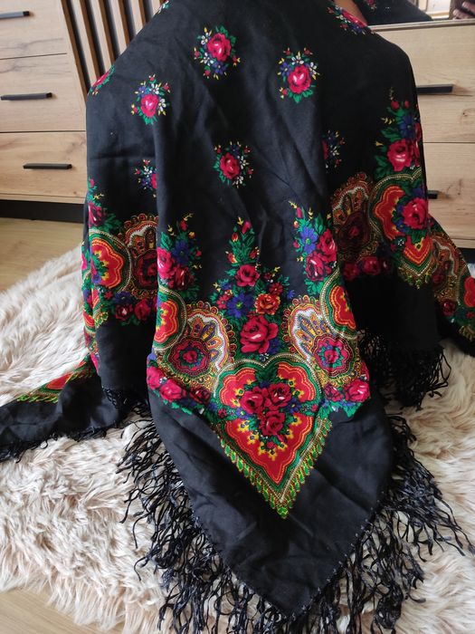 Chusta góralska PRL vintage wełna 130+10