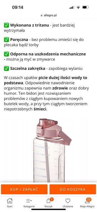 Bidon 2000 ml nowy różowy