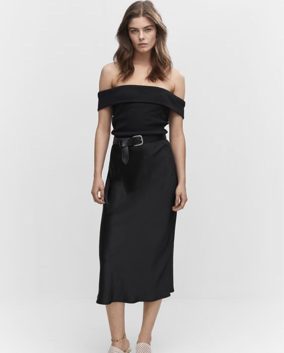 Nowy top z odkrytymi ramionami Mango L czarny