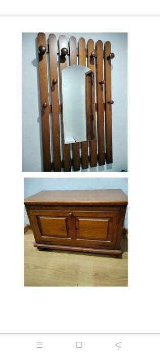 Bengaleiro com móvel de apoio em madeira maciça,