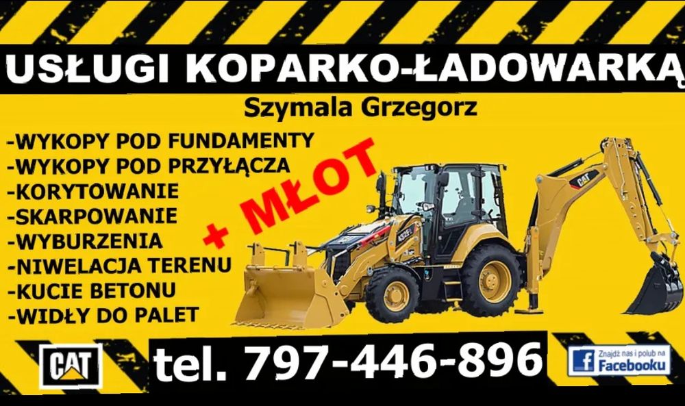 Usługi koparko-ładowarką+MŁOT, WYBURZENIA, ROZBIÓRKI, WYKOPY