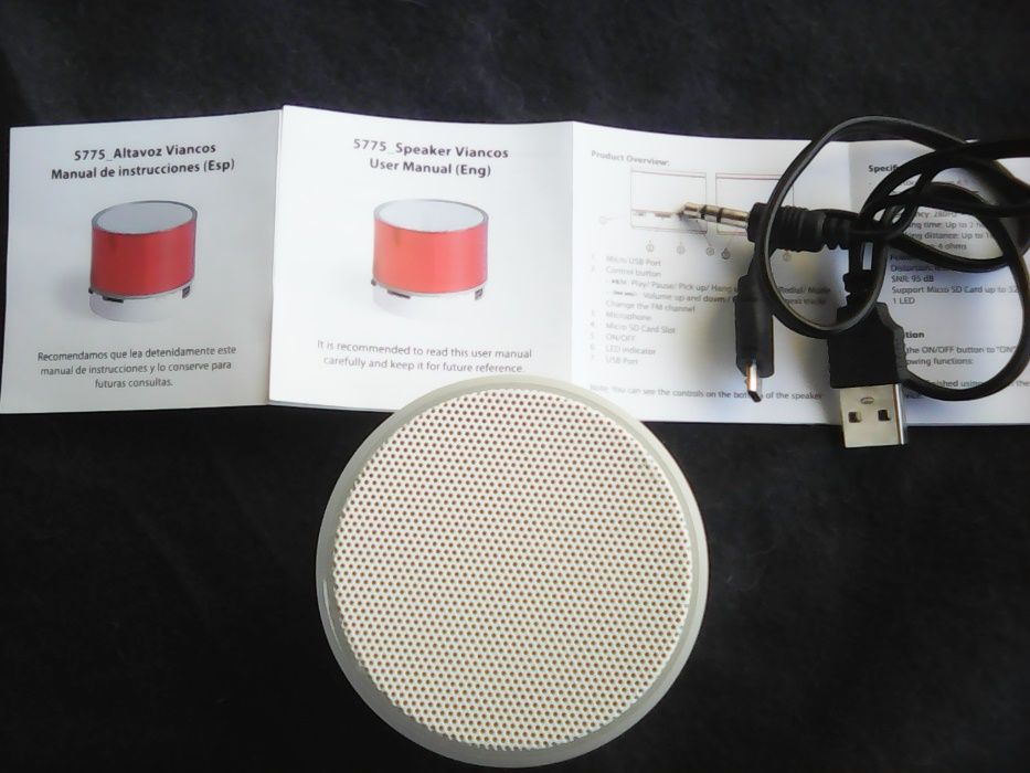 Coluna de som portátil Bluetoth com luz Led