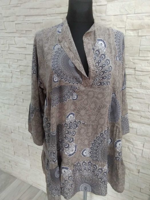 Bluzka oversize wiskoza z falbankami rekaw 3/4 szara