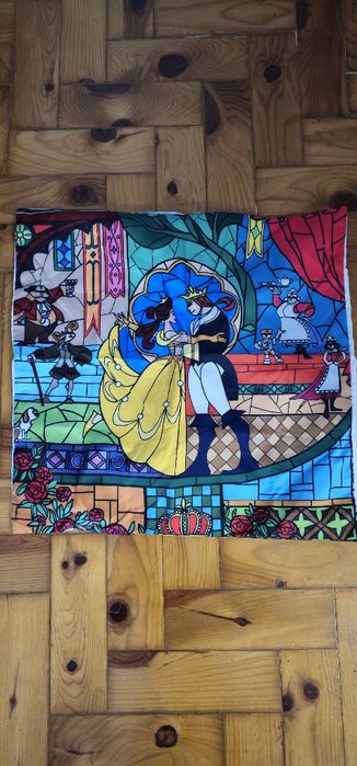 Fronha almofada vitral a Bela e o Monstro
