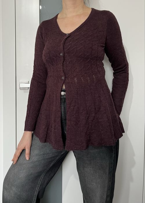 Cream kardigan burgundowy boho z moherem