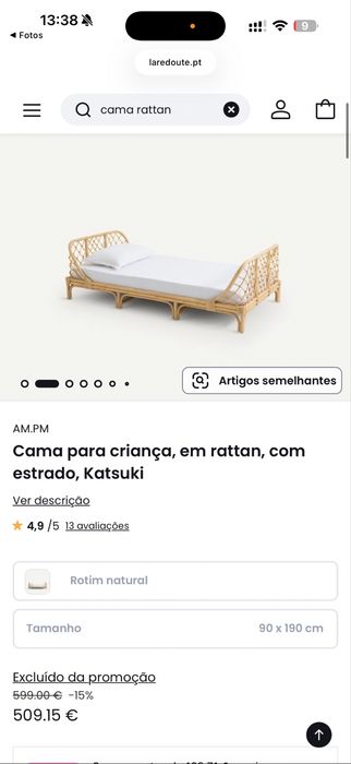 Cama Infantil em Rattan La Redoute 70x140 cm + Colchão