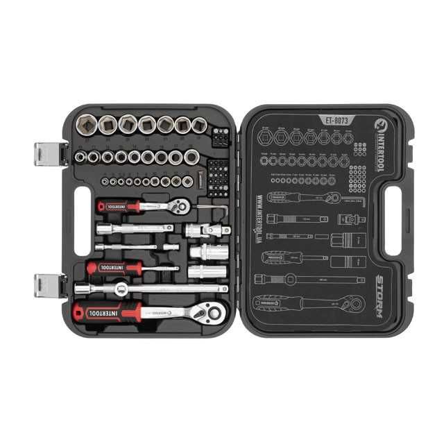 Набор инструментов 73 ед. STORM, 1/2", 1/4", Сr-V. INTERTOOL ET-8073.