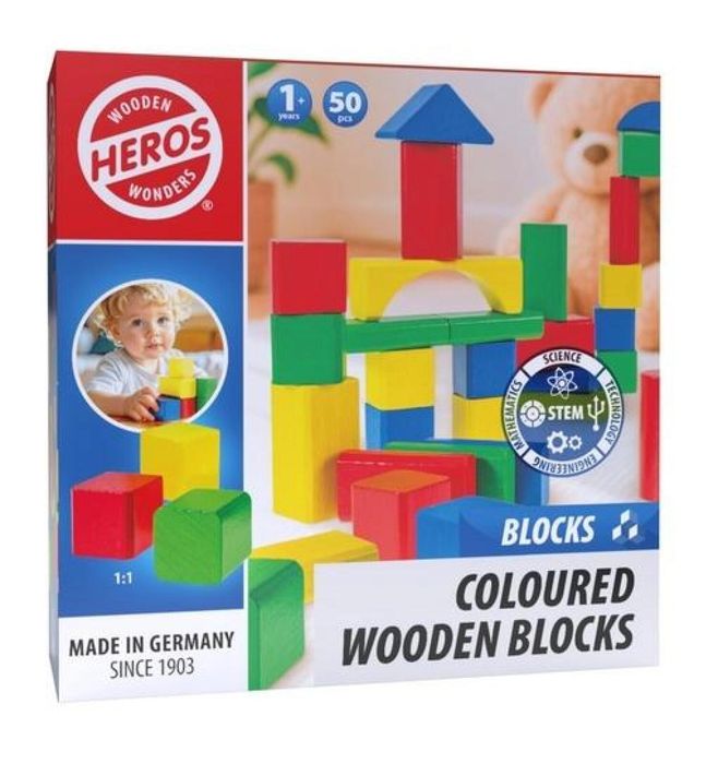 Drewniane kolorowe klocki 50el karton,220x220 mm